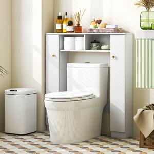 Costway Scaffale sopra WC con doppia anta 2 scomparti aperti e 4 ripiani regolabili, Mobile a ponte per bagno Bianco