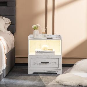 Costway Set di 2 comodini a LED con 2 porte USB ripiano aperto e cassetto, Tavolini vintagi da divano Bianco