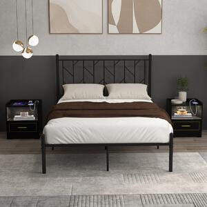 Costway Set di 2 comodini a LED con 2 porte USB ripiano aperto e cassetto, Tavolini vintagi da divano Nero