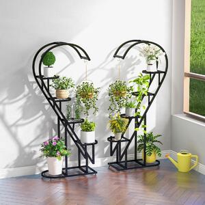 Costway Set di 2 Scaffali per piante in metallo a 5 livelli, Porta piante a forma di cuore con gancio per soggiorno Nero