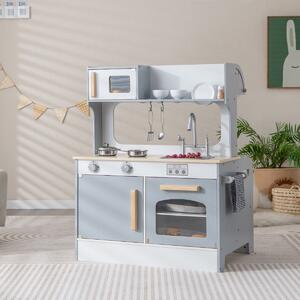 Costway Cucina giocattolo per bambini con sala da tè, Cucina finta giocattolo con suoni accessori per cucina Grigio
