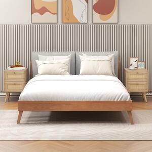 Costway Set di 2 comodini in rattan con 2 cassetti gambe in legno massello, 2 Tavolini comodini Boho Naturale