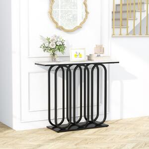 Costway Tavolo consolle da 100cm con piano effetto marmo piedini regolabili struttura in metallo, Mobile ingresso Nero