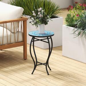 Costway Tavolino laterale per patio con mosaico decorativo, Tavolino rotondo da 35cm con piano in piastrelle di ceramica