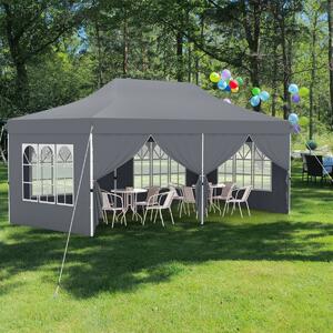 Costway Tenda a scomparsa 3x6m con 6 pareti laterali rimovibili borsa da trasporto, Tenda gazebo pieghevole per feste Grigio