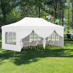Costway Tenda a scomparsa 3x6m con 6 pareti laterali rimovibili borsa da trasporto, Tenda gazebo pieghevole per feste Bianco