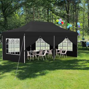Costway Tenda a scomparsa 3x6m con 6 pareti laterali rimovibili borsa da trasporto, Tenda gazebo pieghevole per feste Nero
