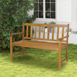 Costway Panchina da esterno a 2 posti con sedile a doghe braccioli e schienale, Panca per veranda giardino 122x56,5x86cm
