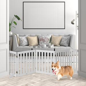Costway Cancello di legno pieghevole alto 60cm con 5 pannelli, Barriera per animali con cuscinetti antiscivolo Bianco