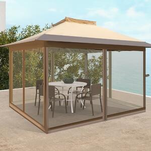 Costway Gazebo pop-up 358x358cm con rete laterale a 4 lati cima ventilata borsa da trasporto, Tenda gazebo istantanea Marrone