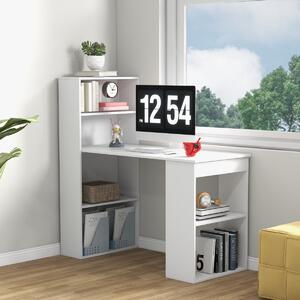 Costway Scrivania per computer da 122cm con libreria, Postazione di studio moderna compatta con 6 ripiani Bianco