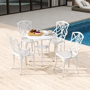 Costway Set Tavolo e sedie per giardino in alluminio pressofuso da 5 pezzi con foro per ombrellone, Set da giardino Bianco