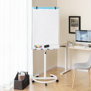 Costway Lavagna magnetica cancellabile a secco con 5 ruote, Lavagna regolabile in altezza con supporto rotondo Bianco