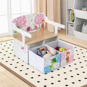 Costway Panchina attività convertibile per bambini, Set tavolo e sedie per bambini con 2 cassetti in tessuto rimovibili Bianco