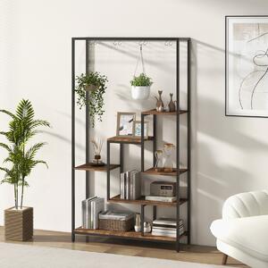 Costway Scaffale per piante 180cm a 6 livelli con 10 ganci e ripiani per piante, Scaffale porta piante in metallo Marrone