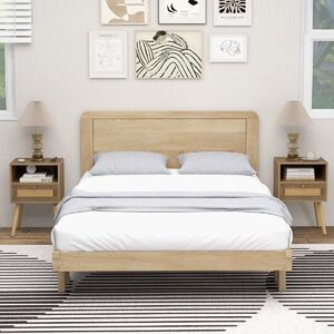 Costway Set di 2 comodini in rattan con cassetto, Tavolini laterali stile boho da letto in legno per soggiorno Naturale