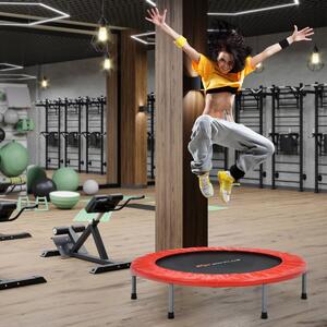 Costway Trampolino fitness per adulti e bambini con maniglia regolabile, Mini trampolino pieghevole 101x101x122cm Rosso