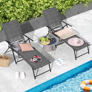 Costway Sedie a sdraio pieghevoli per giardino, Set di 2 sedie reclinabili da esterno con schienale a 6 livelli Grigio