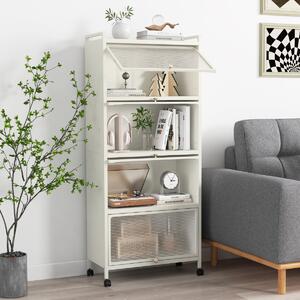 Costway Supporto mobile con porte PC a scomparsa, Armadio da cucina autoportante con 4 ruote girevoli 60x32x154cm Bianco