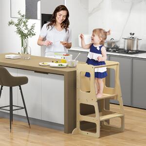 Costway Torre apprendimento da cucina pieghevole per bambini 3 in 1, Sgabello montessori per bambini con lavagna Naturale