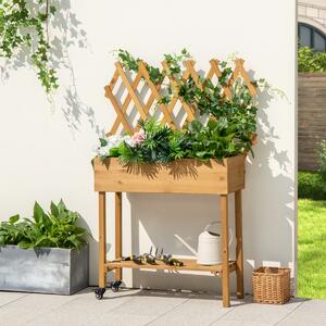 Costway Fioriera da esterno in legno con grigliato ruote ripiano, Aiuola rialzata mobile con ruote bloccabili fodera Naturale