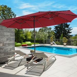 Costway Ombrellone a doppio lato con 48 luci LED solari da 470cm, Ombrello da patio con pannello solare auto-caricante Vino