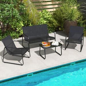 Costway Set di mobili da patio con tavolino in vetro temperato, Set da conversazione per esterni con telaio metallico Nero