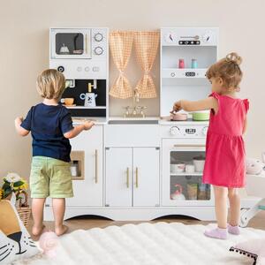 Costway Set da cucina per bambini con microonde macchina del caffè, Cucina giocattolo in legno per piccoli chef 3+ anni Bianco