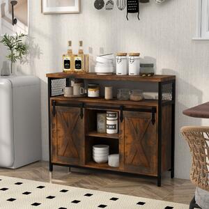 Costway Mobile credenza con ante scorrevoli 3 ripiani regolabili e scomparti aperti, Mobile bar caffè stile rustico Marrone