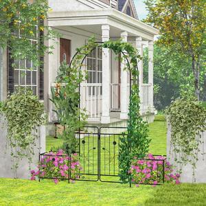 Costway Gazebo da giardino di 220cm con cancello bloccabile, Archetto in metallo con fioriere laterali per piante rampicanti Nero