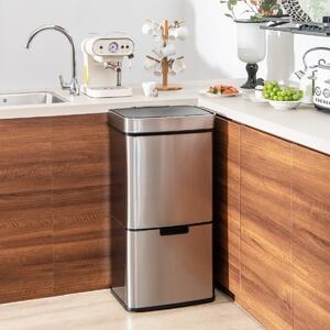 Costway Cestino per rifiuti in acciaio inox 72L, Bidone della spazzatura da cucina con sensore di movimento 2 cestini Argento
