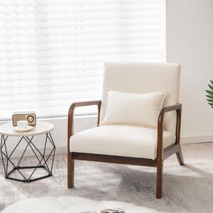 Costway Poltrona imbottita con cuscino lombare e telaio in legno di gomma, Poltrona lounge con piedini antiscivolo Beige
