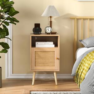 Costway Set di 2 comodini in rattan con spazio di archiviazione, Tavolini con mensola aperta e porta decorata in rattan PE Naturale