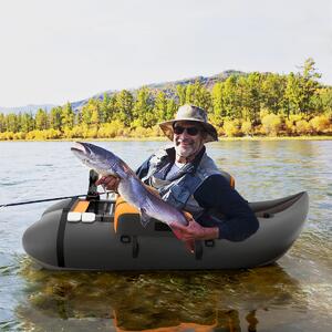 Costway Galleggiante da pesca gonfiabile con pompa di pedale, Barca da pesca portatile con capacità di carico 150kg Grigio scuro