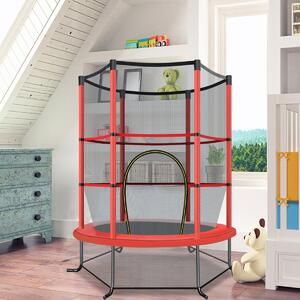 Costway Tappeto elastico per bambini con rete di sicurezza, Tappeto elastico con struttura in acciaio resistente Rosso