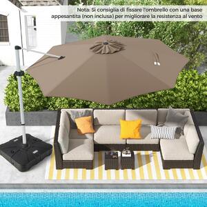 Costway Ombrellone da giardino 339cm con rotazione a 360° inclinazione regolabile, Ombrellone a sbalzo rotondo Marrone