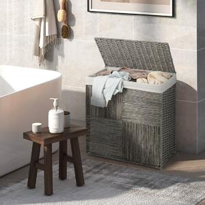 Costway Cesto per il bucato da 110L con coperchio, Cesto per il bucato intrecciato a mano in rattan con comode maniglie Grigio