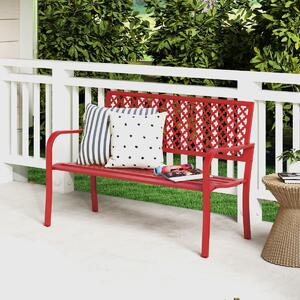 Costway Panchina da giardino per 2 persone con schienale traforato e seduta a doghe, Sedia in metallo lunga 127cm Rosso