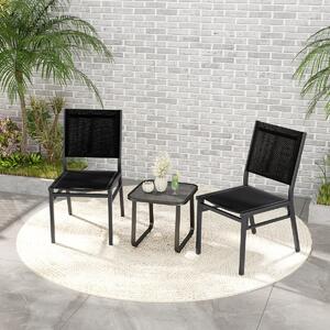 Costway Set di 2 Sedie da pranzo per esterni con seduta e schienale traspiranti telaio in alluminio, Sedie da patio Nero