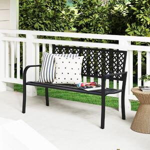 Costway Panchina da giardino per 2 persone con schienale traforato e seduta a doghe, Sedia in metallo lunga 127cm Nero