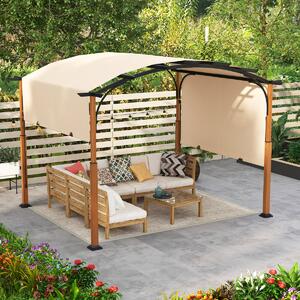 Costway Pergola retrattile da esterno 300x360cm, Pergola metallica con telaio curvo e tettuccio retrattile Beige