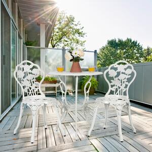 Costway Set 3 pezzi da esterno in ghisa e alluminio, Tavolo con foro per ombrellone e 2 sedie da giardino Bianco