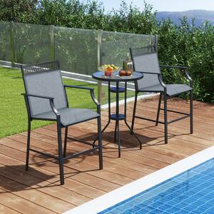 Costway Set di 2 sgabelli da esterno con poggiapiedi braccioli struttura in metallo, Sgabelli da bar per patio Blu