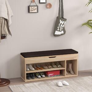 Costway Scarpiera in legno con cuscino morbido e cassetto due ripiani 104x30x48cm Naturale