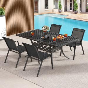 Costway Set di 4 sedie da patio impilabili in metallo con braccioli, Sedie da pranzo in tessuto traspirante Nero