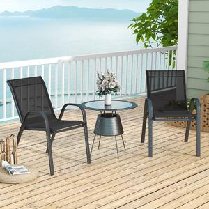 Costway Set di 2 sedie da patio impilabili in metallo con braccioli, Sedie da pranzo in tessuto traspirante Nero