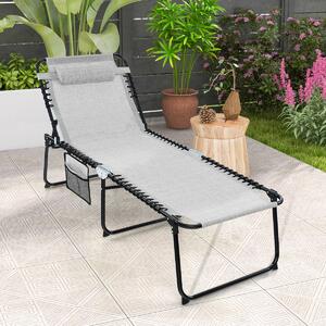 Costway Sdraio pieghevole oversize con cuscino e tasca, Lettino prendisole portatile con schienale regolabile Grigio