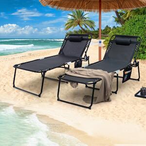 Costway Sdraio pieghevole oversize con cuscino e tasca, Lettino prendisole portatile con schienale regolabile Nero