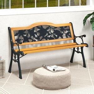 Costway Panca da giardino con struttura in metallo fuso seduta in legno, Panca ergonomica per 3 persone 126x52x76cm