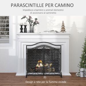 HOMCOM Parascintille per Camino in Metallo Nero con 2 Porte Chiusura a Clip, 88x30x89 cm